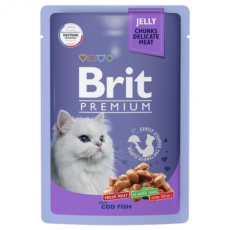 Brit Premium Cat Pouches (треска в желе), 85 г в зоомагазине Лепшы Сябар