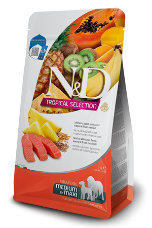 Farmina N&D LG Tropical Selection Adult Medium & Maxi (лосось, тропические фрукты) в зоомагазине Лепшы Сябар
