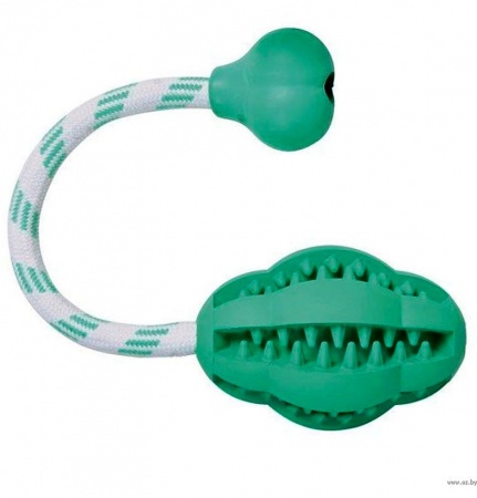 Игрушка "TRIXIE" "DENTAfun" Мяч на веревке со вкусом мяты, 28 см в зоомагазине Лепшы Сябар